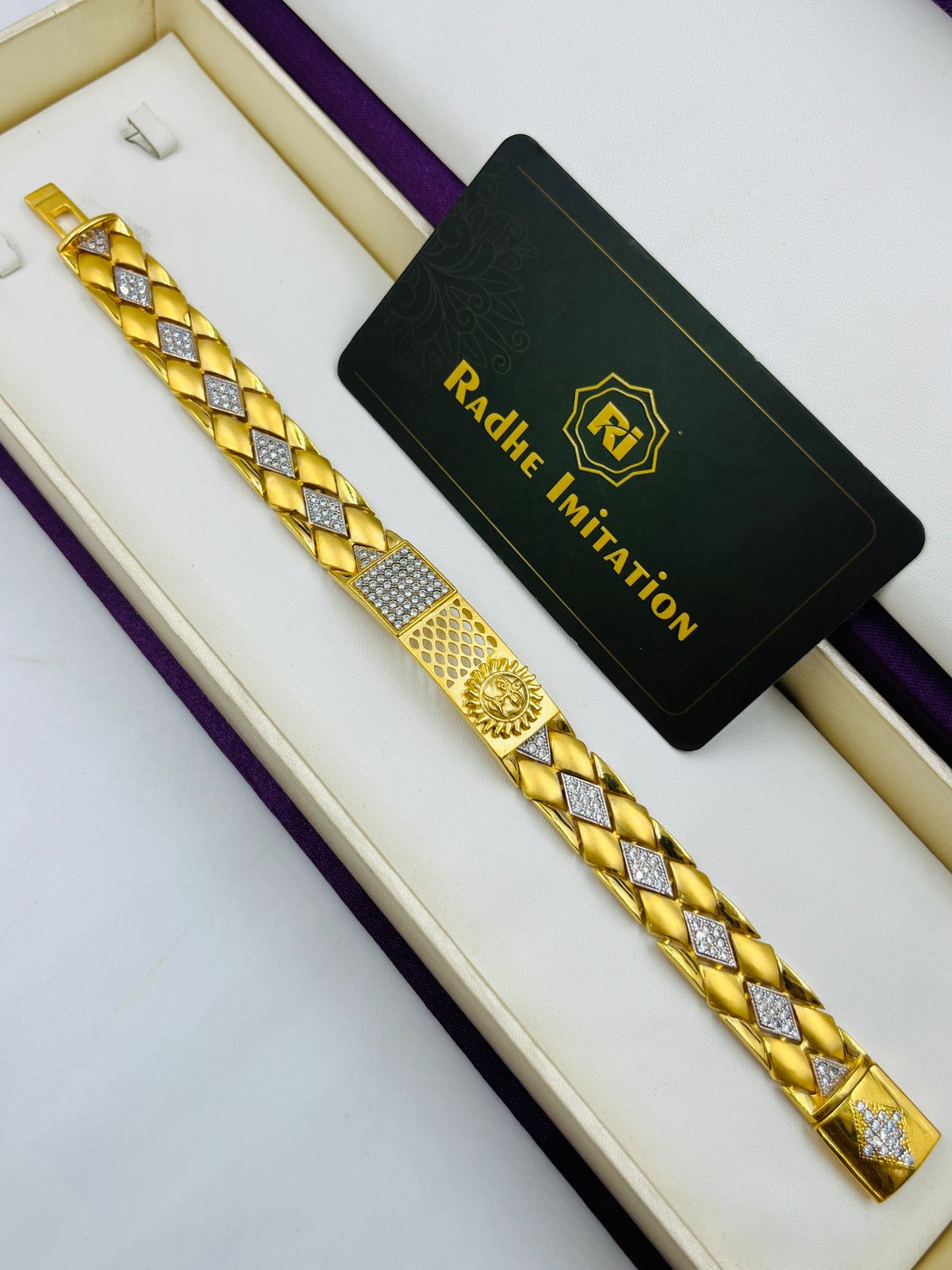 1 GRAM GOLD SURYA DIAMOND BRACELET FOR MEN DESIGN A-386