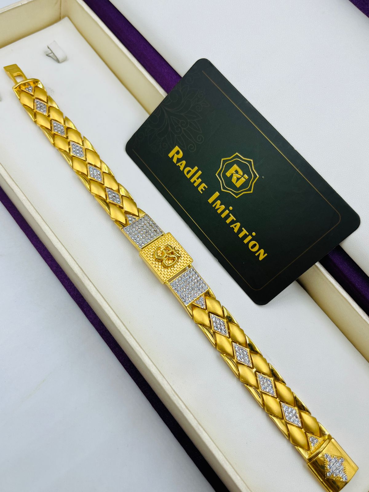 1 GRAM GOLD OM (AUM) DIAMOND BRACELET FOR MEN DESIGN A-389