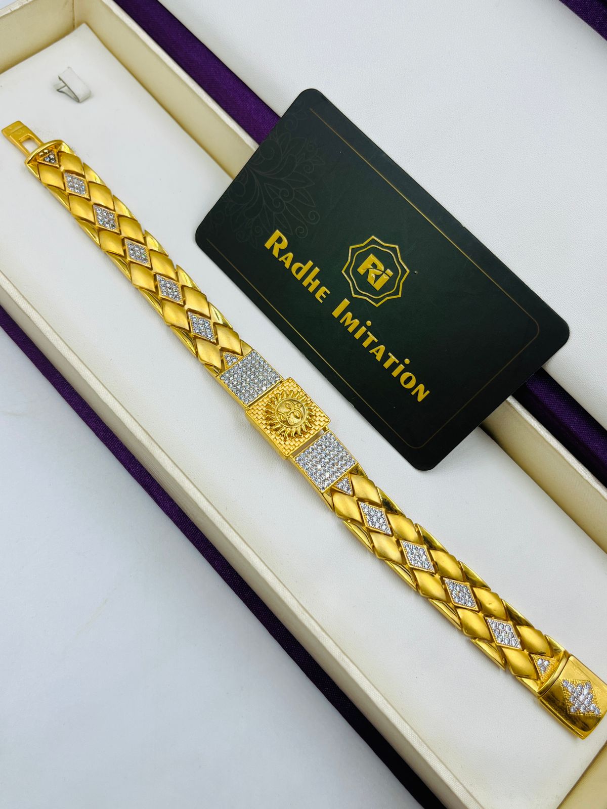 1 GRAM GOLD SURYA DIAMOND BRACELET FOR MEN DESIGN A-391