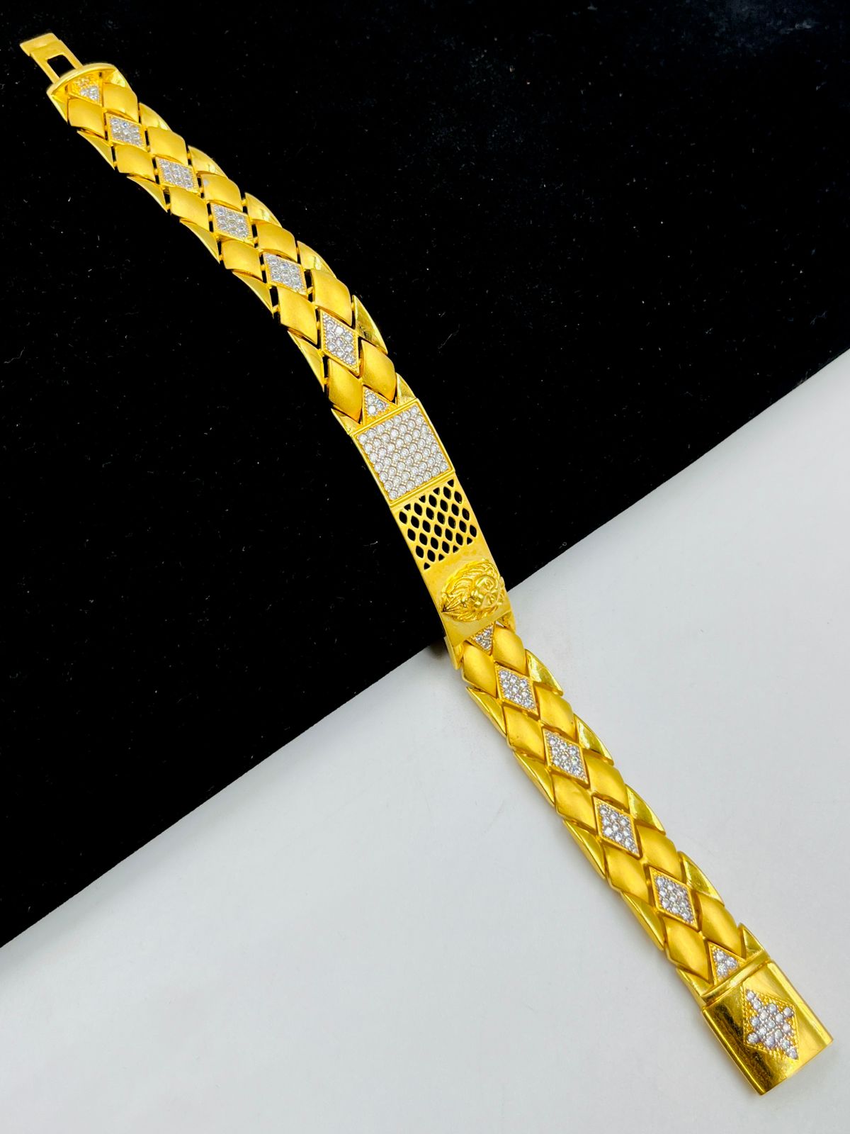 1 GRAM GOLD LION FACE DIAMOND BRACELET FOR MEN DESIGN A-388