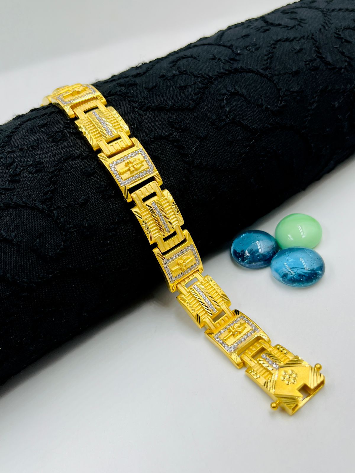 1 GRAM GOLD TRISHUL DIAMOND BRACELET FOR MEN DESIGN A-407
