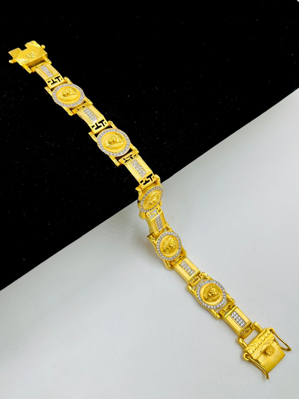 1 GRAM GOLD LION FACE DIAMOND BRACELET FOR MEN DESIGN A-408