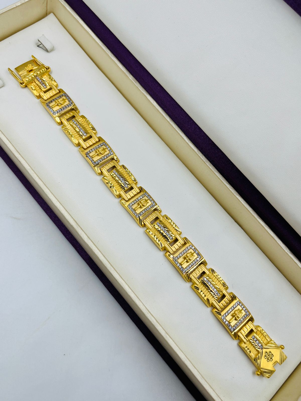 1 GRAM GOLD TRISHUL DIAMOND BRACELET FOR MEN DESIGN A-407