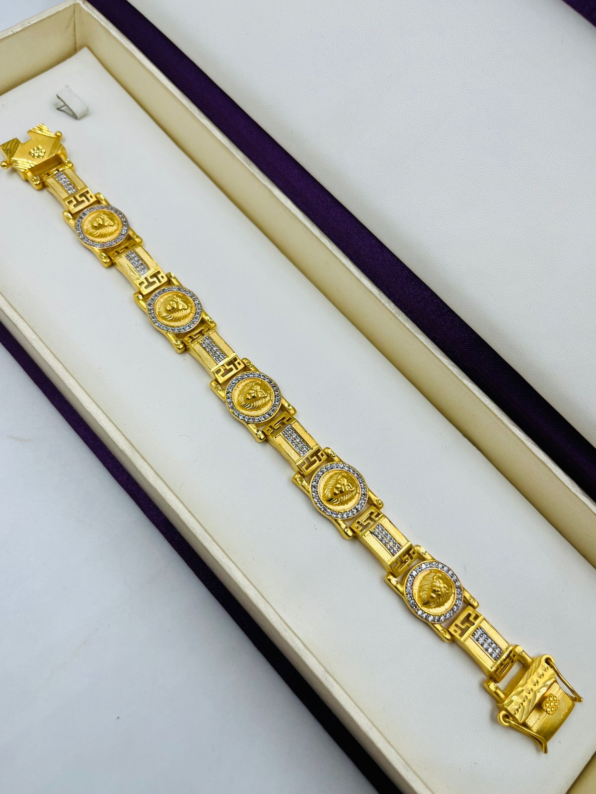 1 GRAM GOLD LION FACE DIAMOND BRACELET FOR MEN DESIGN A-408