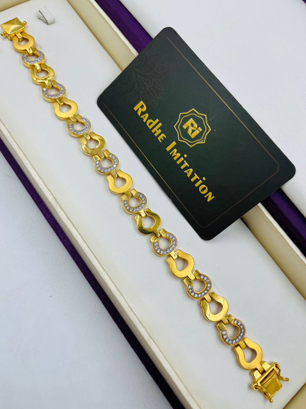 1 GRAM GOLD PLATED DIAMOND BRACELET FOR MEN DESIGN A-428