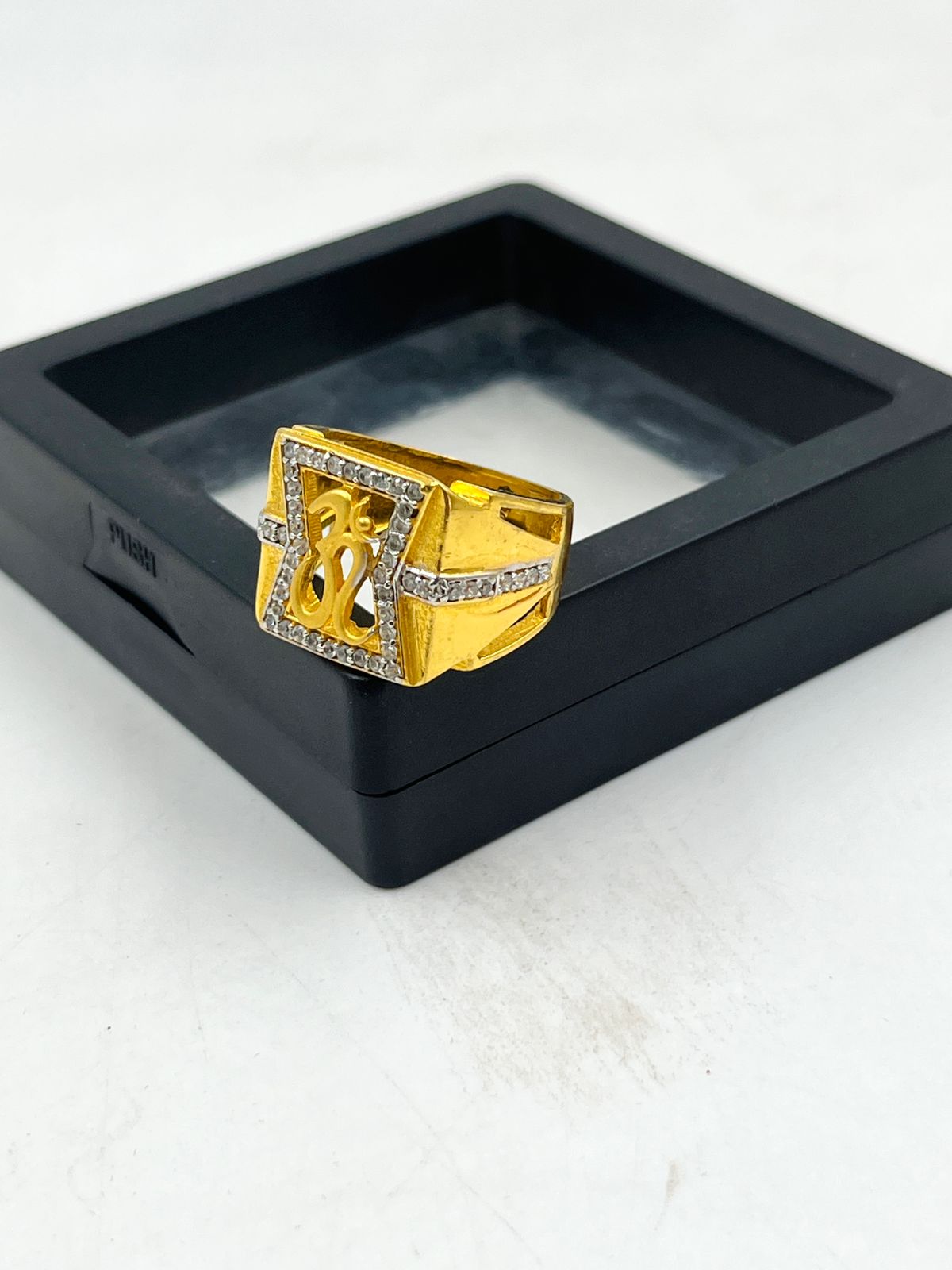 1 GRAM GOLD OM (AUM) DIAMOND RING FOR MEN DESIGN A-1091
