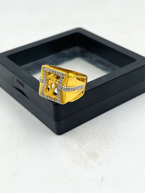 1 GRAM GOLD OM (AUM) DIAMOND RING FOR MEN DESIGN A-1091