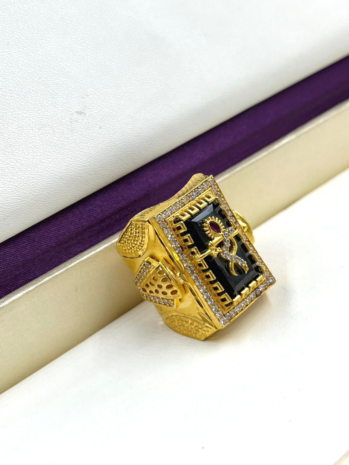 1 GRAM GOLD KRISHNA FLUTE DIAMOND RING FOR MEN DESIGN A-1112