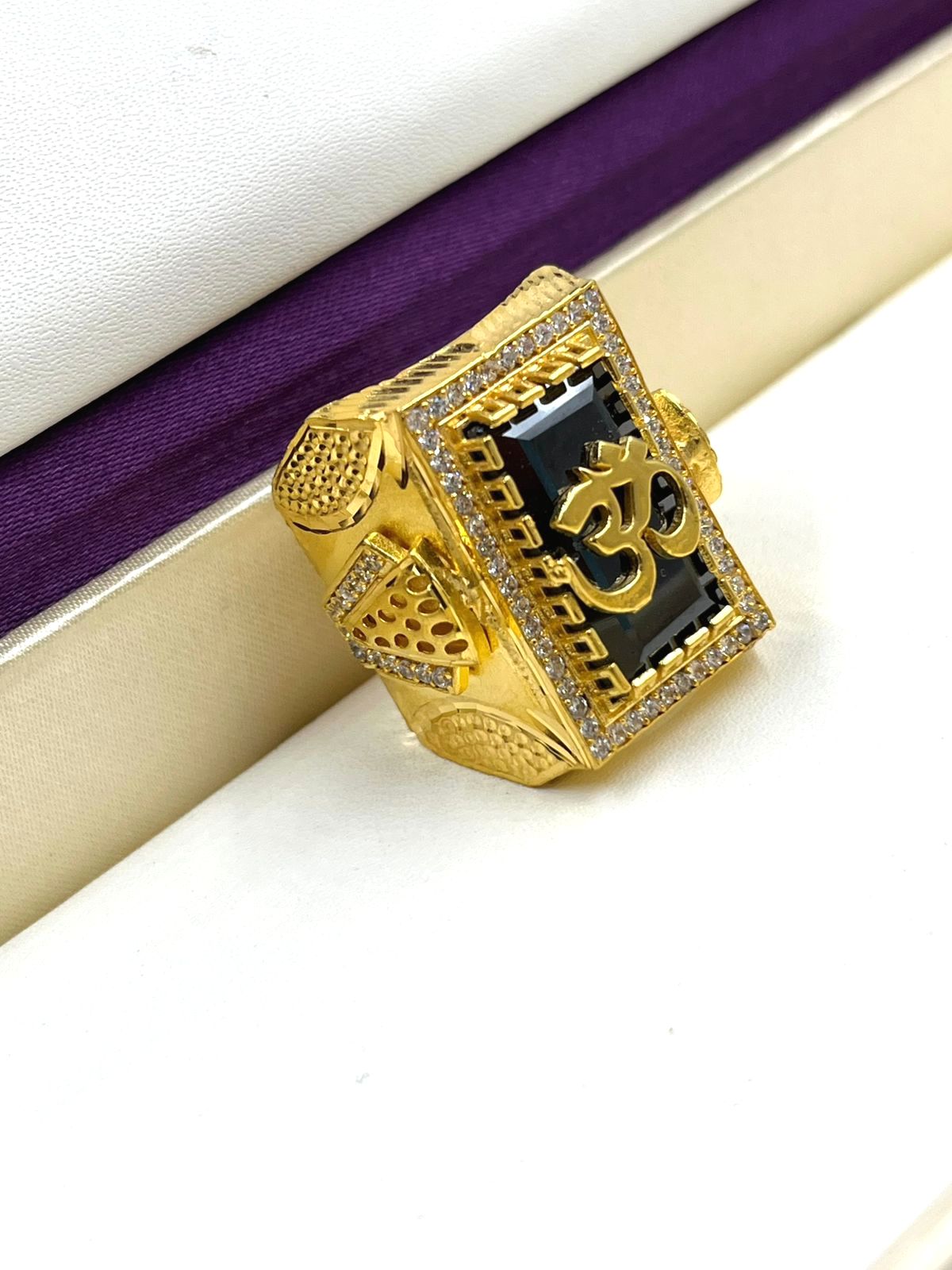 1 GRAM GOLD OM (AUM) WITH DIAMOND RING FOR MEN DESIGN A-1115