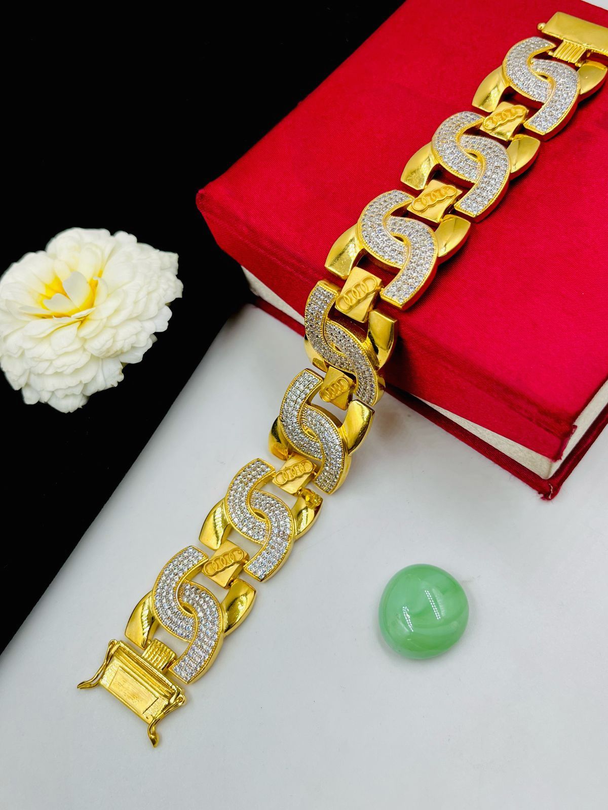 1 GRAM GOLD FORMING PRIMIYUM DIAMOND BRACELET FOR MEN DESIGN A-455