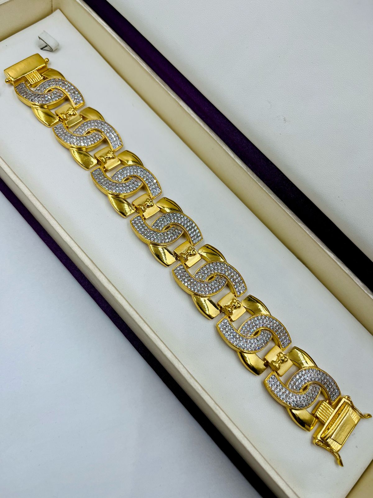 1 GRAM GOLD FORMING MUDRA DIAMOND BRACELET FOR MEN DESIGN A-456