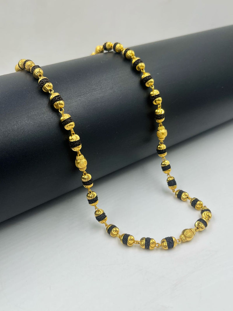 1 GRAM GOLD BLACK RUDRAKSHA MALA FOR MEN DESIGN A-33