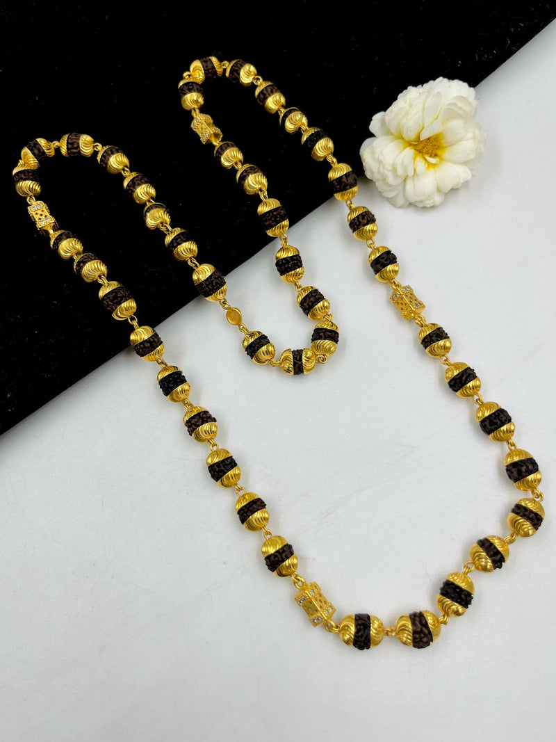 1 GRAM GOLD BLACK RUDRAKSHA MALA FOR MEN DESIGN A-46