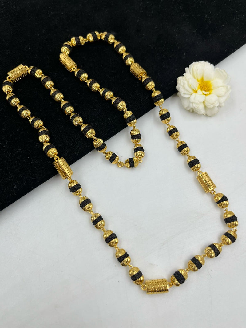 1 GRAM GOLD BLACK RUDRAKSHA MALA FOR MEN DESIGN A-31