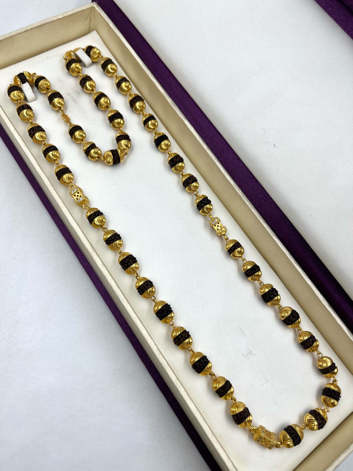 1 GRAM GOLD BLACK RUDRAKSHA MALA WITH DIAMOND FOR MEN DESIGN A-46