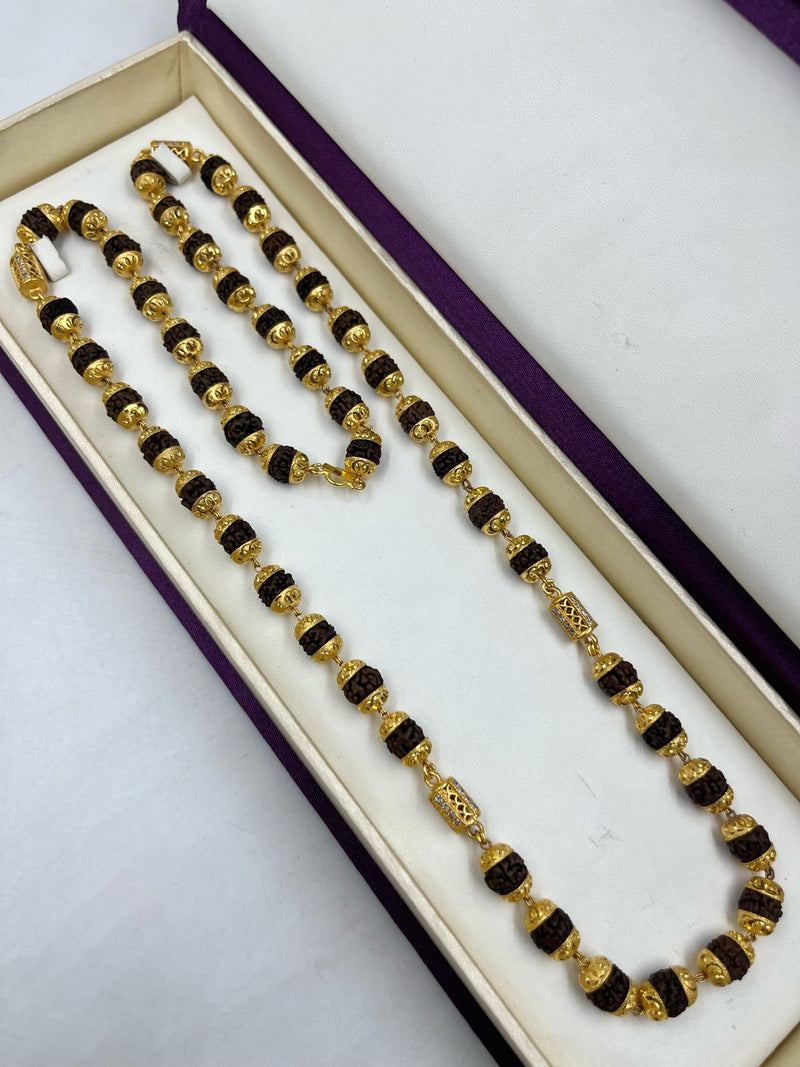 1 GRAM GOLD BLACK RUDRAKSHA MALA FOR MEN DESIGN A-47