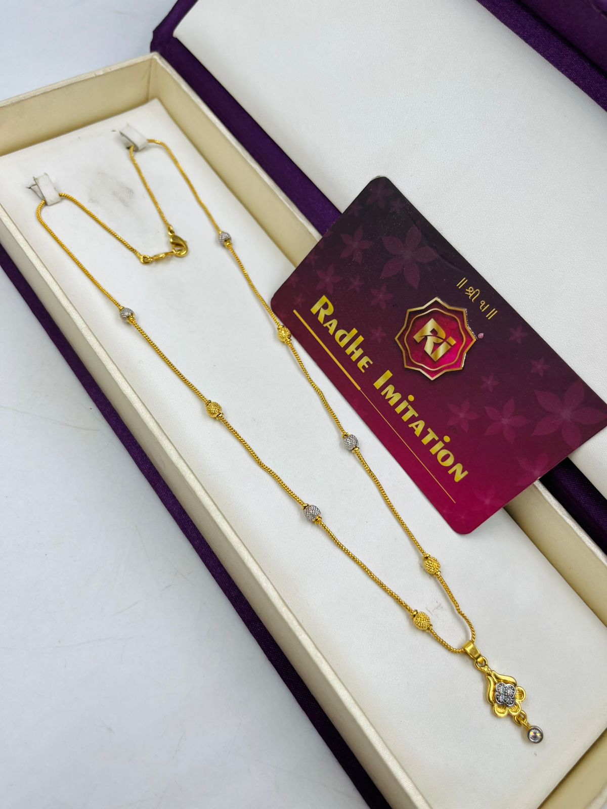 1 GRAM GOLD PLATED UNIQUE DESIGN LADIES , WOMEN CHAIN WITH DIAMOND PENDANT DESIGN A-50