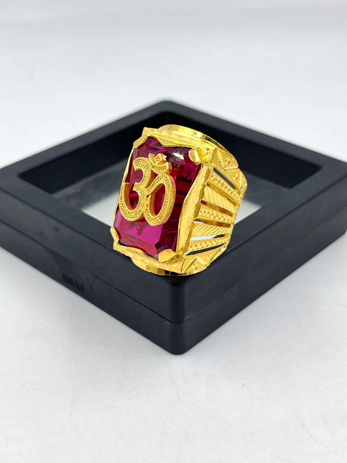 1 GRAM GOLD PLATING OM (AUM) WITH DIAMOND RING FOR MEN DESIGN A-357