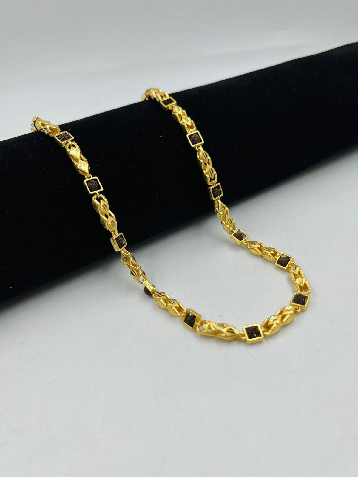 1 GRAM GOLD SQUARE SHAPE RUDRAKSHA MALA FOR MEN DESIGN A-100