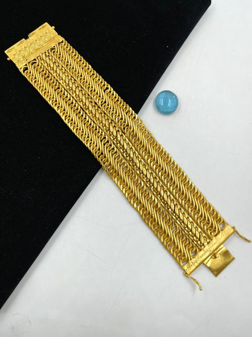 1 GRAM GOLD PLATED 3 LINE HEAVY AATHDA BRACELET FOR MEN DESIGN A-483