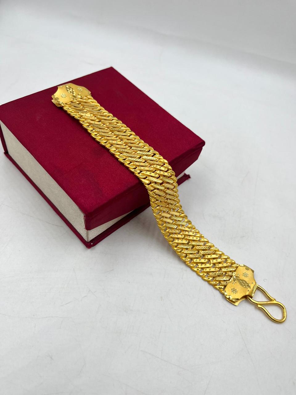 પુરુષો માટે ૧ ગ્રામ ગોલ્ડ પ્લેટિંગ ૩ લાઇન સિંગાપુરી બ્રેસલેટ ડિઝાઇન A-85