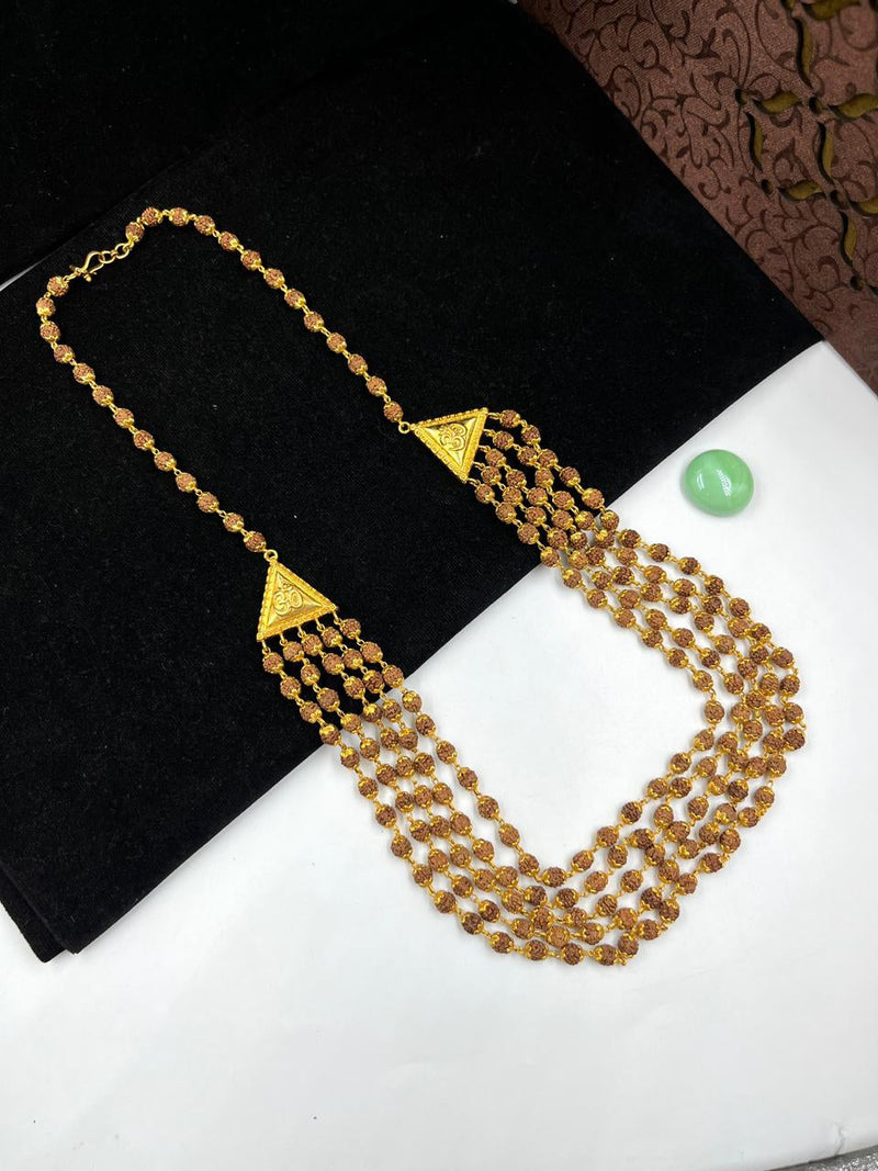 1 GRAM GOLD 5 LINE OM RUDRAKSHA MALA FOR MEN DESIGN A-125