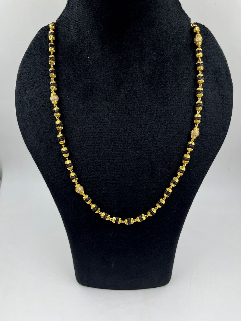 1 GRAM GOLD BLACK RUDRAKSHA MALA FOR MEN DESIGN A-45