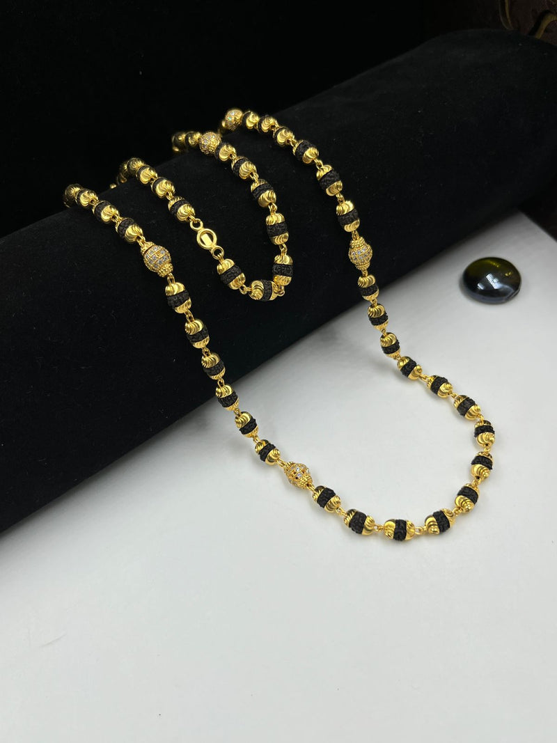 1 GRAM GOLD BLACK RUDRAKSHA MALA FOR MEN DESIGN A-45
