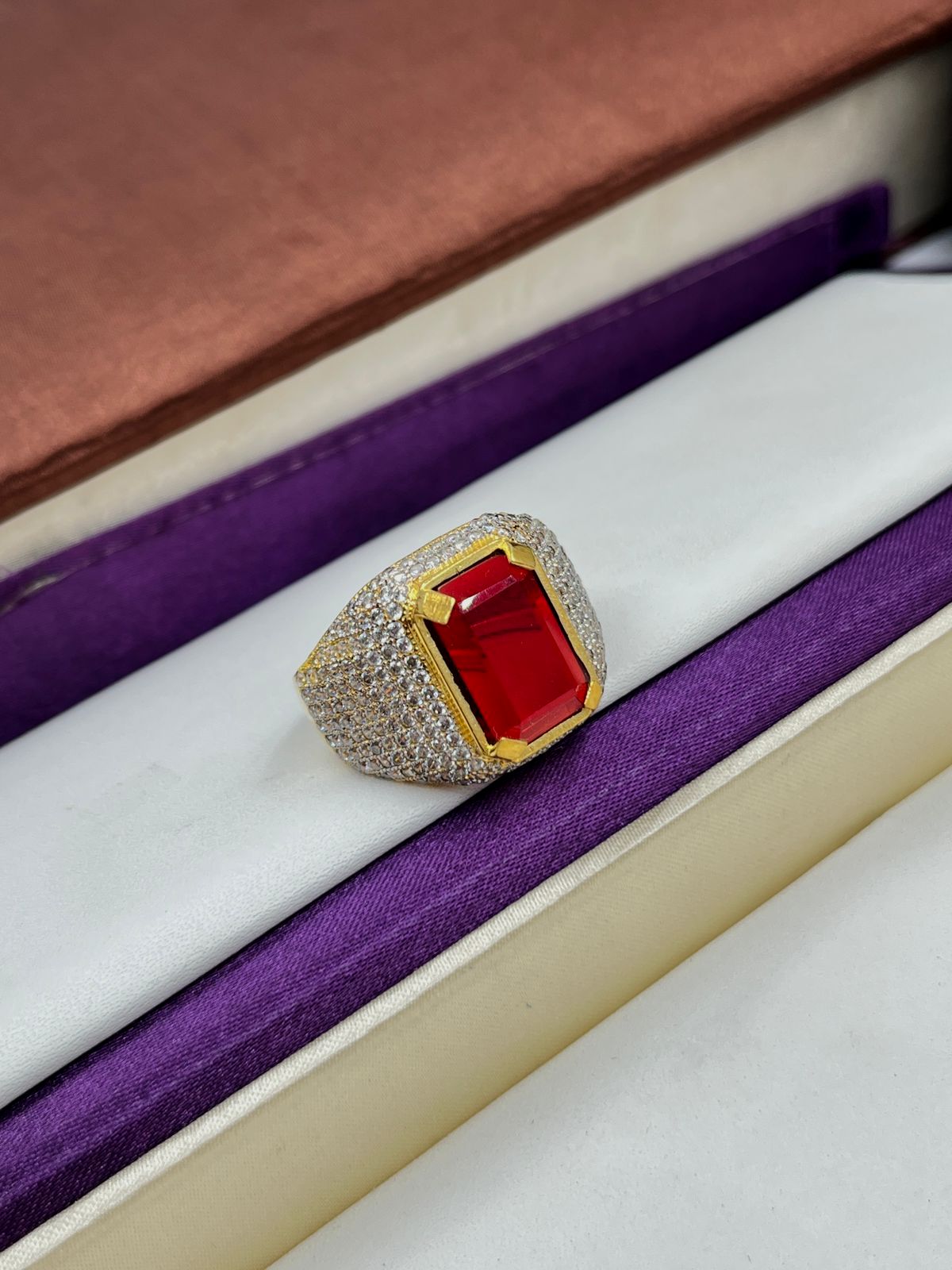 1 GRAM GOLD PLATING RED DIAMOND RING FOR MEN DESIGN A-368