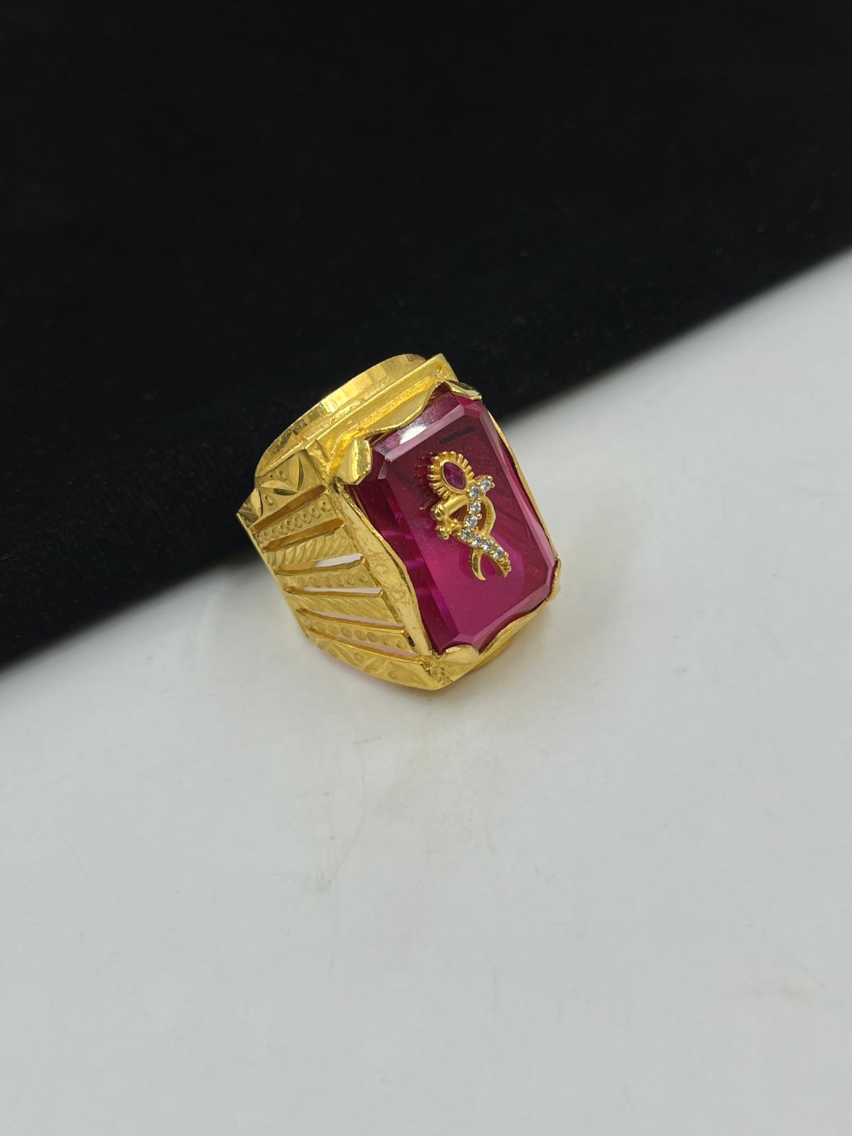 1 GRAM GOLD PLATING FLUTE KRISHNA DIAMOND RING FOR MEN DESIGN A-305