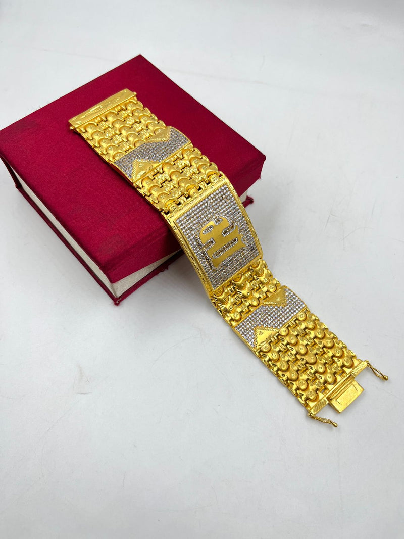 1 GRAM GOLD 4 LINE BAHUBALI MAA BRACELET FOR MEN DESIGN A-350