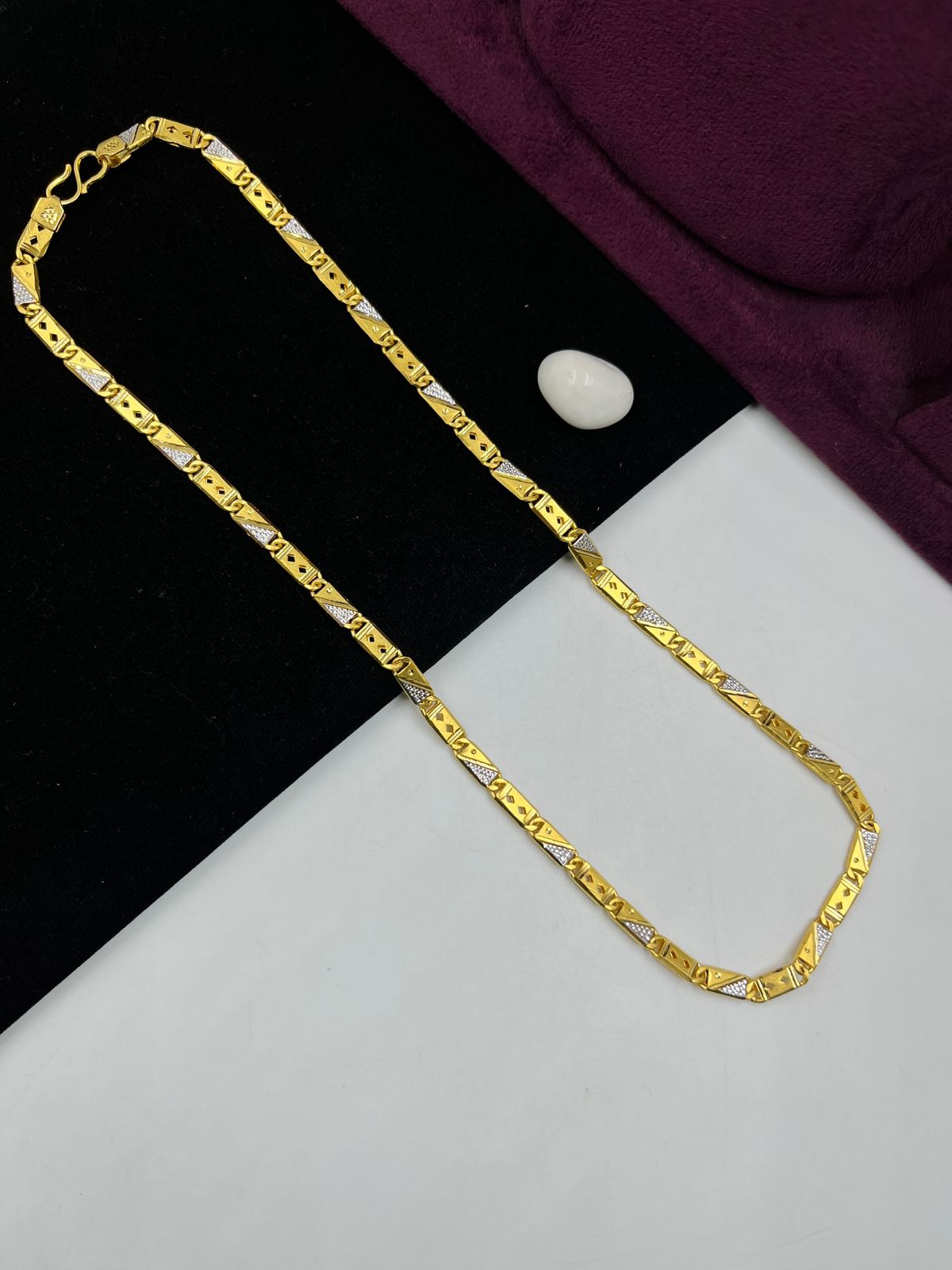1 GRAM GOLD NAWABI BISCUITS CHAIN FOR MEN DESIGN A-645