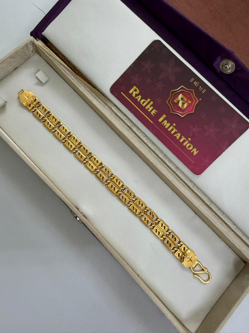 1 GRAM GOLD 2 LINE NAWABI BISCUITS BRACELET FOR MEN DESIGN A-214