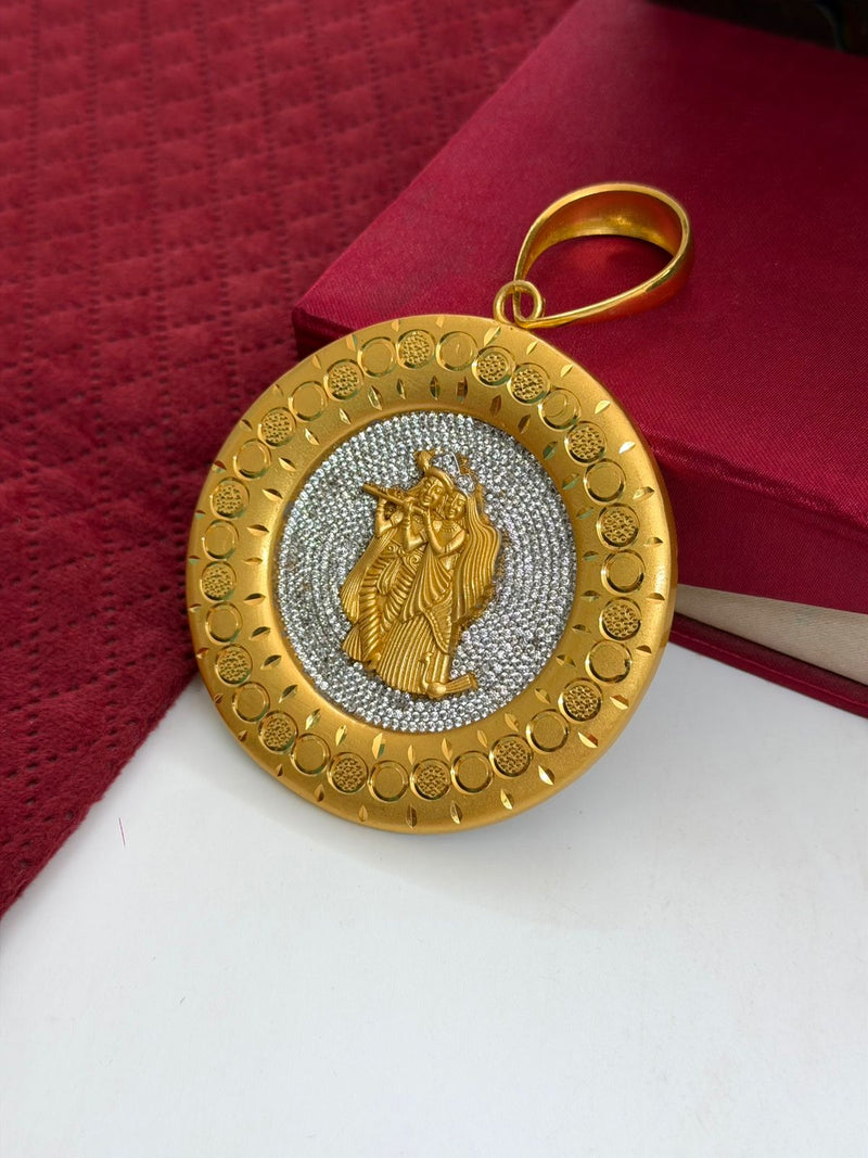1 GRAM GOLD BIG SIZE ROUND SHAPE RADHA KRISHNA PENDANT FOR MEN DESIGN A-351