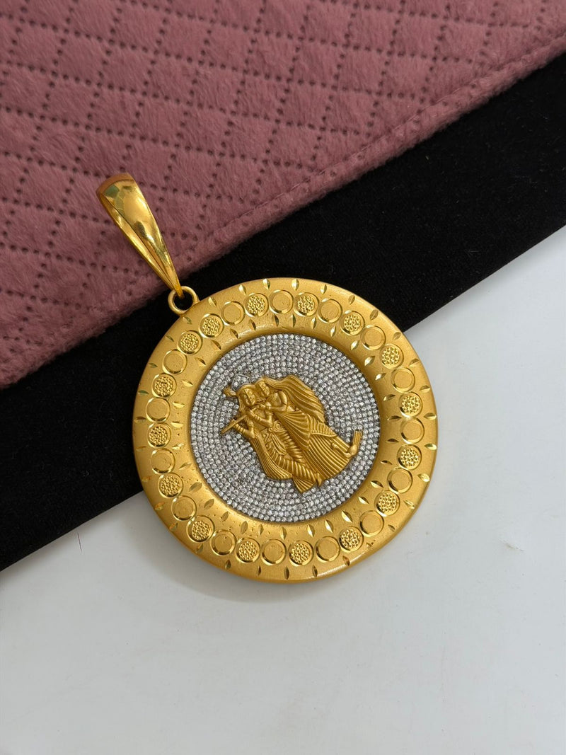1 GRAM GOLD BIG SIZE ROUND SHAPE RADHA KRISHNA PENDANT FOR MEN DESIGN A-351